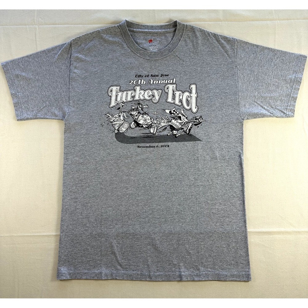 Vintage 2004 San Jose Turkey Trot 20th Annual Race T-Shirt Mens M Gray Hanes